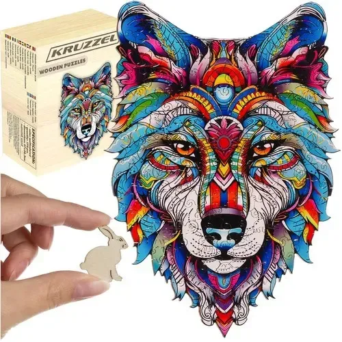 Fa farkasos puzzle 170 rétegelt lemez darabból, állat alakú darabokkal, gyerekeknek és felnőtteknek