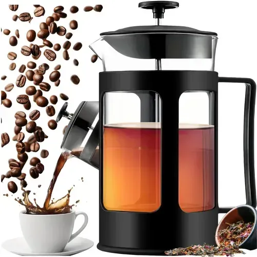 French press vrč za kavo in čaj 1 l, steklen, nerjavni bat s sitkom, za 3–6 skodelic