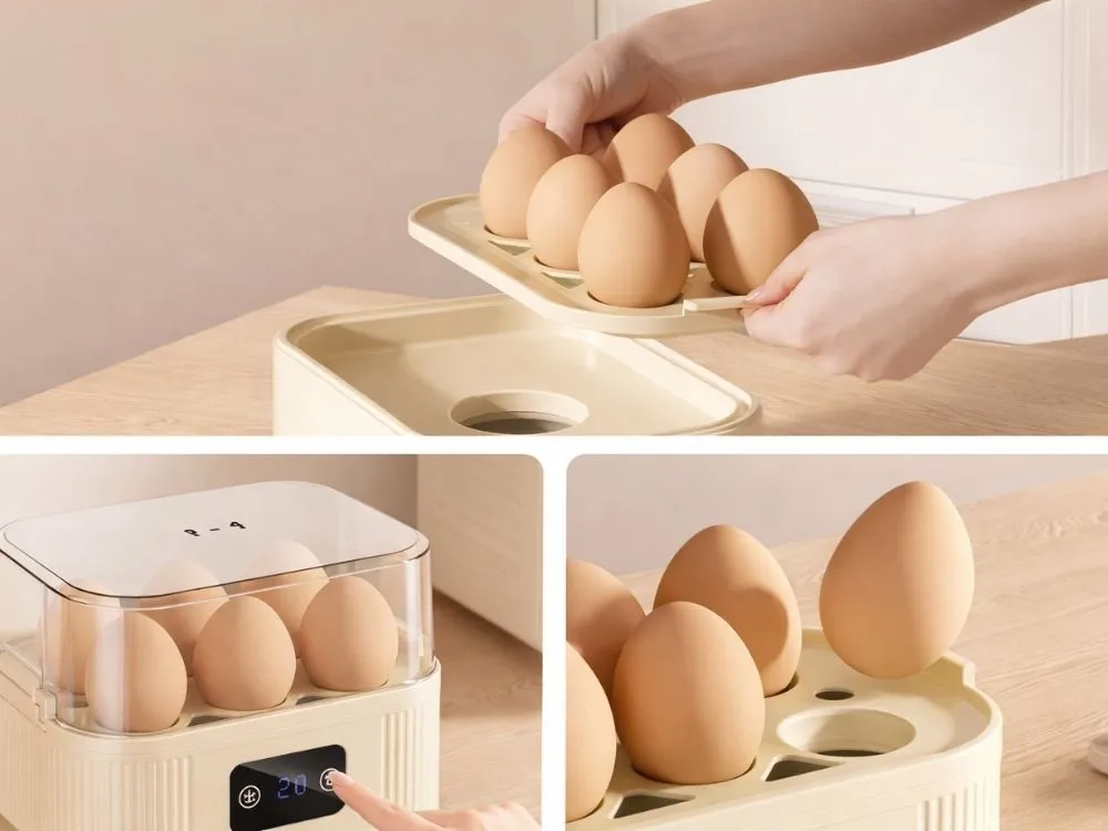 Gătețor electric de ouă cu aburi, fiertor de ouă, aparat de fiert ouă cu cronometru, display și 3 nivele de duritate