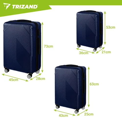 Set de valize de călătorie bleu închis 3 bucăți pe 4 roți, lacăt combinat, 39l 