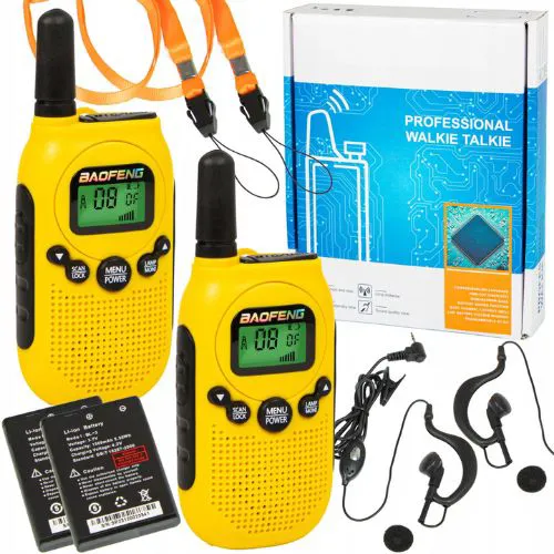 PMR vysílačky 2ks s akumulátorem 1500mAh a USB nabíjením, 8 kanálů, dosah 3km