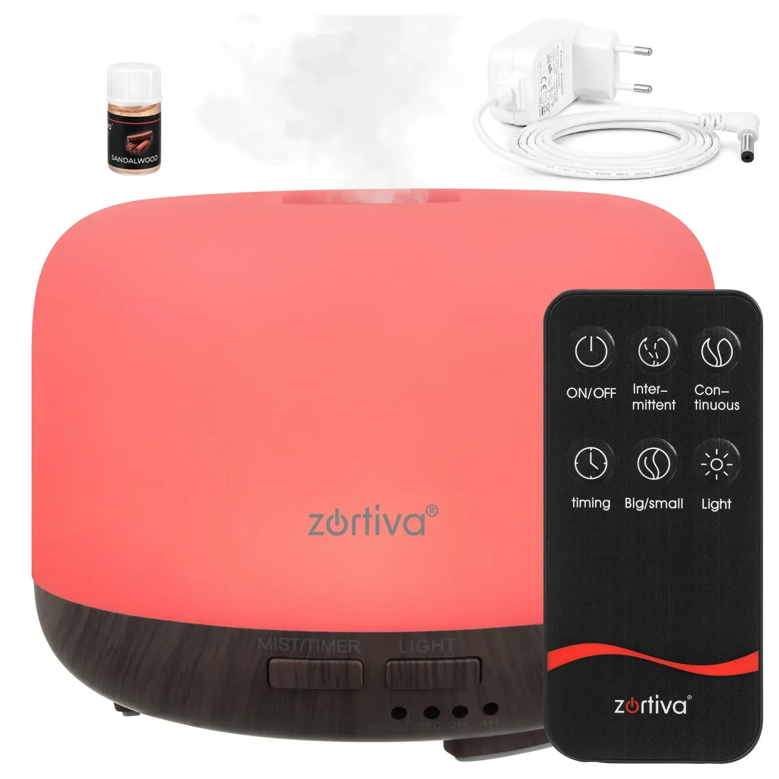 Umidificator cu ultrasunete și difuzor de arome 4în1 cu ionizator și lampă LED, 300 ml, autonomie 10 h, telecomandă, ulei în pachet