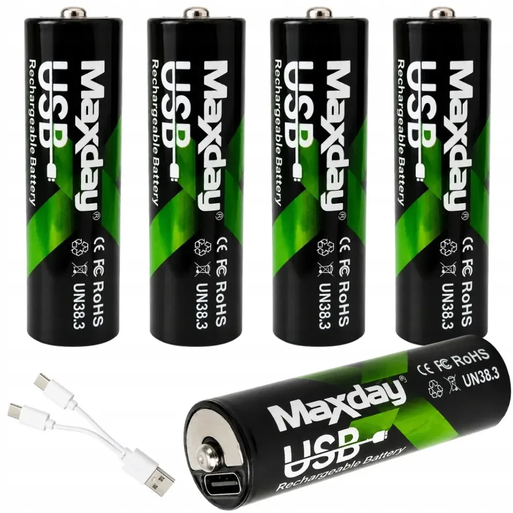 Acumulatori AA Li-ion 1,5 V 1466 mAh, set de 4 bucăți cu încărcare directă prin USB-C și cablu USB