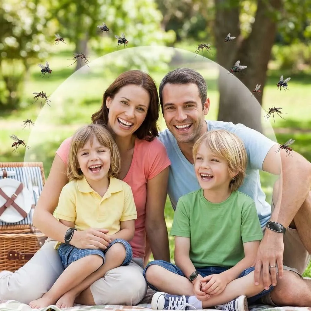 Fekete ultrahangos karkötő órával szúnyogok és rovarok ellen, vegyszer nélkül, unisex, gyermekeknek és felnőtteknek