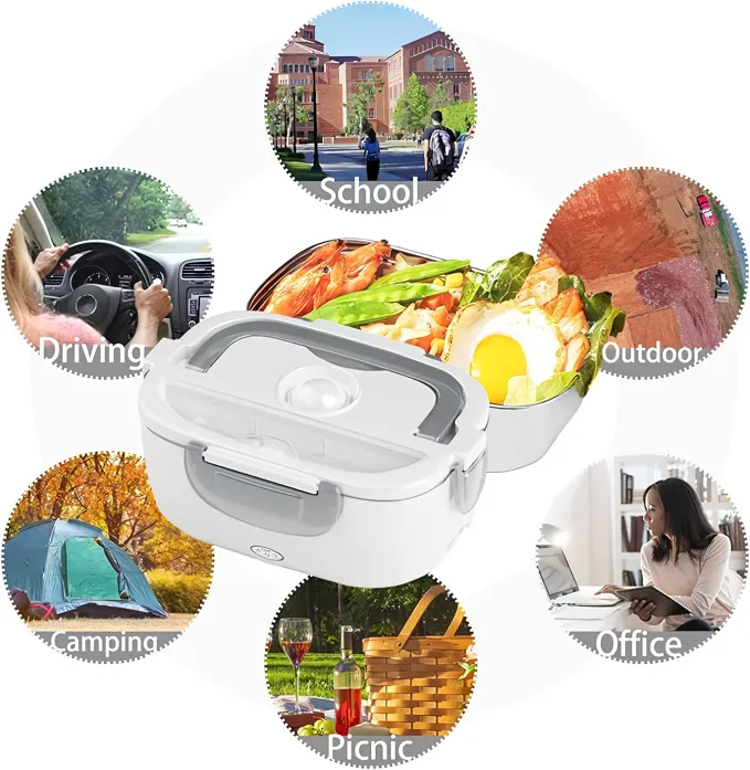 Biały elektryczny podgrzewacz do jedzenia 1,5L ze stalową miską