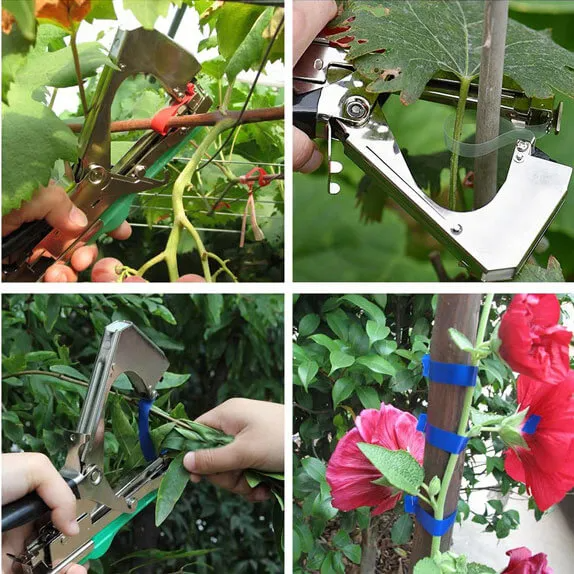 Capsator de grădină pentru plante tapener cu 125 m bandă de legare și 1000 capse, pentru viță-de-vie, roșii și ardei