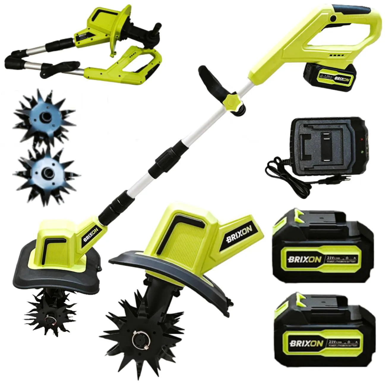 Aku kultivátor se 2 bateriemi, záběr 20 cm, hloubka 15 cm, nastavitelná rukojeť