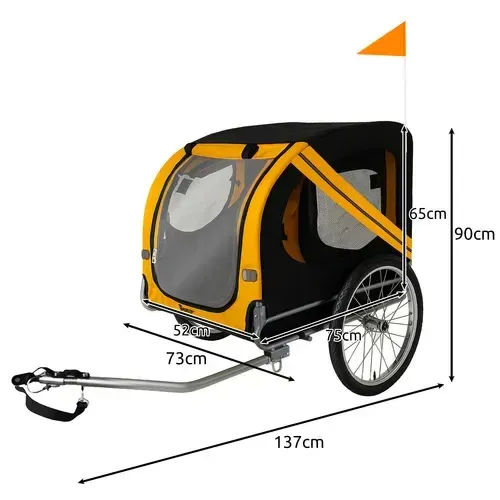 Černý přívěsný vozík za kolo pro psy do 40 kg, kabina 75×52×65 cm, nafukovací kola 20", vodotěsný, bezpečnostní pás