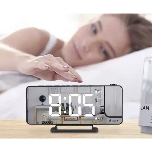 Ceas deșteptător digital 4-în-1 cu proiector, oglindă și iluminare LED, 5 niveluri de luminozitate