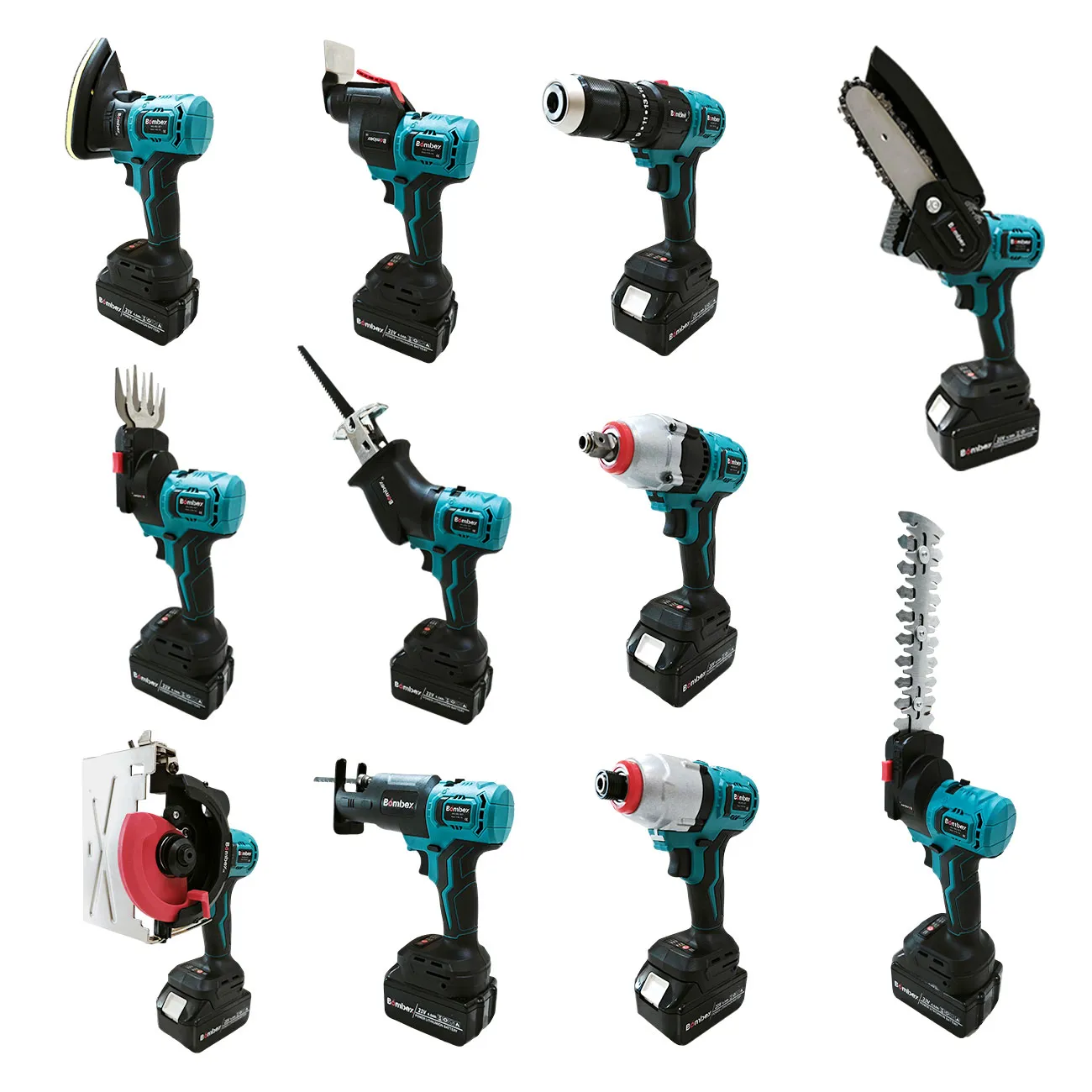 Večnamenski akumulatorski komplet 11v1 z 2 baterijama, vrtalnik, udarni vijačnik, 4 žage, brusilnik, škarje za živo mejo in travo, kovček