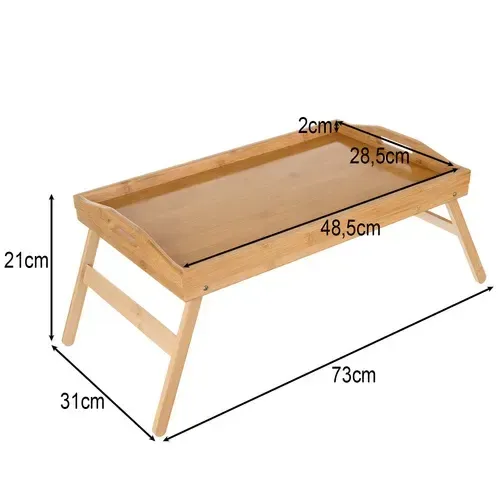 Bambusz reggeliző ágytálca 50×30 cm, összecsukható, 5 kg teherbírás, laptophoz is